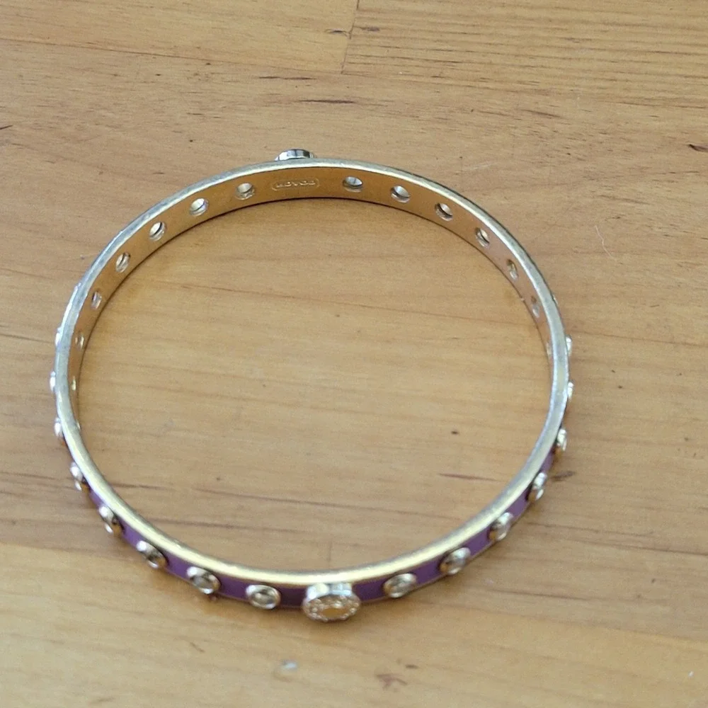 Vintage COACH Gold Tone Enamel Grommet Rivet Bangle Purple Pink